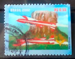 C 2457 Selo do Bloco B 124 Esquadrilha da Fumaça Avião Militar 2002 Circulado 2