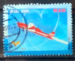 C 2458 Selo do Bloco B 124 Esquadrilha da Fumaça Avião Militar 2002 Circulado 1