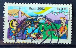 C 2463 Selo Cavalhadinha de Pirinopolis Goias Religiao Bandeira Cavalo 2002 Circulado 1