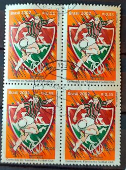C 2471 Selo Centenario do Fluminense Futebol 2002 Quadra Circulado 1