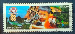 C 2474 Selo Sistema Vigilancia Amazonia SIVAM Indio Onca Macaco 2002 Circulado 1