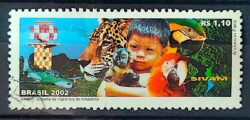 C 2474 Selo Sistema Vigilancia Amazonia SIVAM Indio Onca Macaco 2002 Circulado 2