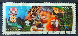 C 2474 Selo Sistema Vigilancia Amazonia SIVAM Indio Onca Macaco 2002 Circulado 3