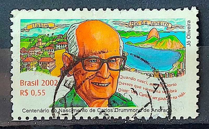 C 2491 Selo Carlos Drummond Literatura Itabira Oculos 2002 Circulado 1