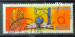 C 2492 Selo Educacao e Analfabetismo Livro Mapa UPAEP 2002 Circulado 1