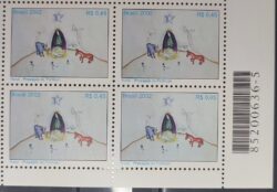 C 2495 Selo Natal Presepio de Portinari Arte Vaca Burro Religiao 2002 Quadra Codigo de Barras