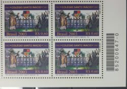 C 2523 Selo 100 Anos do Colegio Santo Inacio Religiao Educacao 2003 Quadra Codigo de Barras