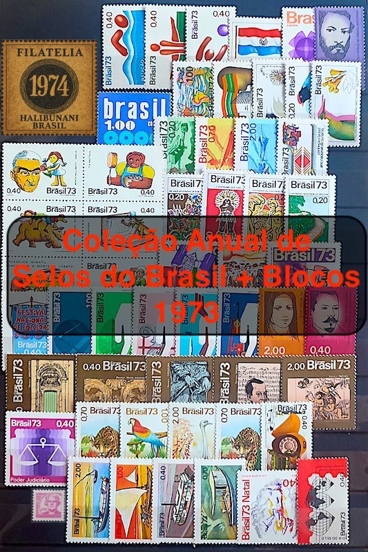 Colecao Anual de Selos do Brasil 1973 Comemorativos e Blocos