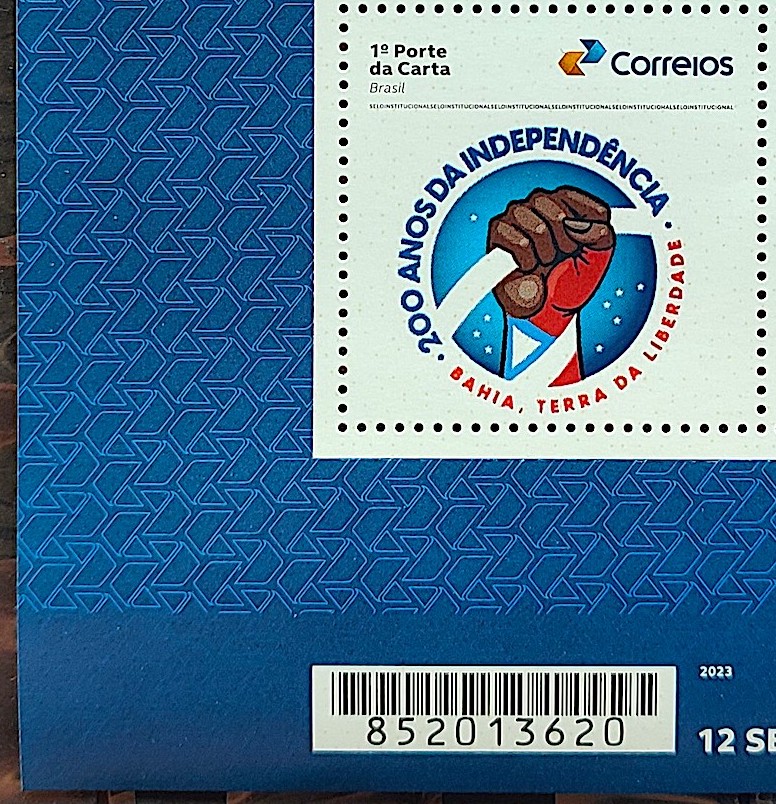 SI 08 Selo Institucional 200 Anos da Independencia Bahia Mao Estrela 2023 Codigo de Barras