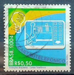 C 2585 Selo Invencoes Brasileiras Cartao Telefonico Telefone Comunicacao 2004 Circulado 1