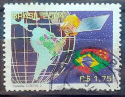 C 2585 Selo Satélite CBERS-2 Espaco Mapa Comunicacao Bandeira China 2004 Circulado 1