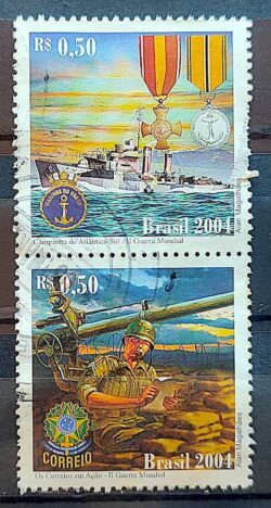 C 2592 Selo 2a Guerra Mundial Exercito Militar Aviao Navio Brasao 2004 Circulado 1