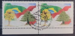 C 2607 Selo Relacoes Diplomaticas Brasil Libano Bandeira Ipe 2005 Dupla CBC SP