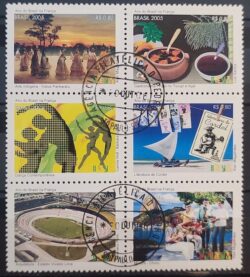 C 2618 Selo Ano do Brasil na Franca Indio Cordel Arquitetura Futebol Musica Gastronomia 2005 Sextilha CPD SP 1