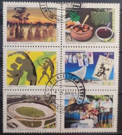 C 2618 Selo Ano do Brasil na Franca Indio Cordel Arquitetura Futebol Musica Gastronomia 2005 Sextilha CPD SP 2