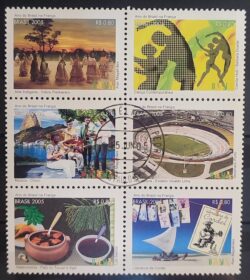 C 2618 Selo Ano do Brasil na Franca Indio Cordel Arquitetura Futebol Musica Gastronomia 2005 Sextilha CPD SP 4