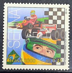 C 2259 Selo 500 Anos Descobrimento do Brasil 2000 Ayrton Senna Carro Formula 1 Kart CLM