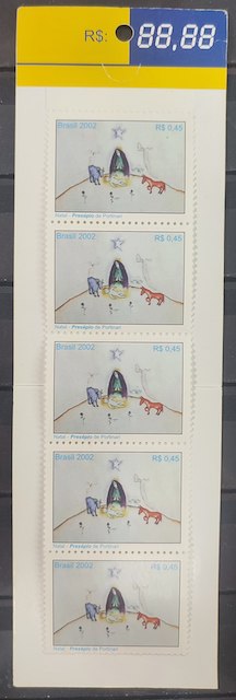 C 2495 Selo Natal Presepio de Portinari Arte Vaca Burro Religiao 2002 Cartela