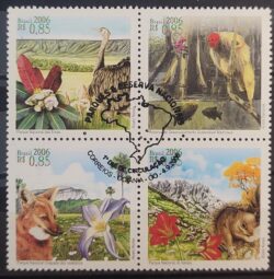 C 2653 Selo Parques Nacionais Macaco Lobo Avestruz Ipe Fauna Flora 2006 CBC GO