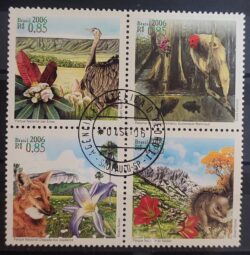 C 2653 Selo Parques Nacionais Macaco Lobo Avestruz Ipe Fauna Flora 2006 CBC SP