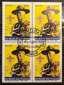 C 2689 Selo 100 Anos do Escotismo Baden Powel Escoteiro 2007 Quadra CPD SP