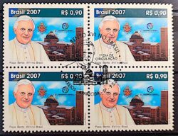 C 2690 Selo Papa Bento XVI Igreja Religiao 2007 Quadra CBC SP Aparecida