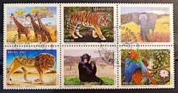 C 2712 Selo Zoologicos do Brasil Girafa Elefante Leao Macaco Arara Tigre Fauna Africa 2007 Sextilha CBC DF