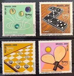 C 2857 Selo Jogos Populares Bola de Gude Damas Domino Frescobol 2009 Serie Completa Separado