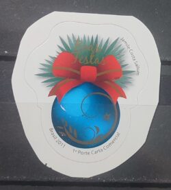 C 3142 Selo Bolas de Natal Religiao 2011 Azul Contorno