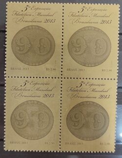C 3291 Selo Exposicao Filatelica Mundial Brasiliana Olho de Boi 2013 Quadra Variedade Sem Impressao Dourada