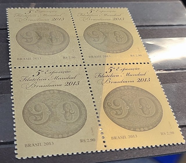 C 3291 Selo Exposicao Filatelica Mundial Brasiliana Olho de Boi 2013 Quadra Variedade Sem Impressao Dourada - Imagem 4