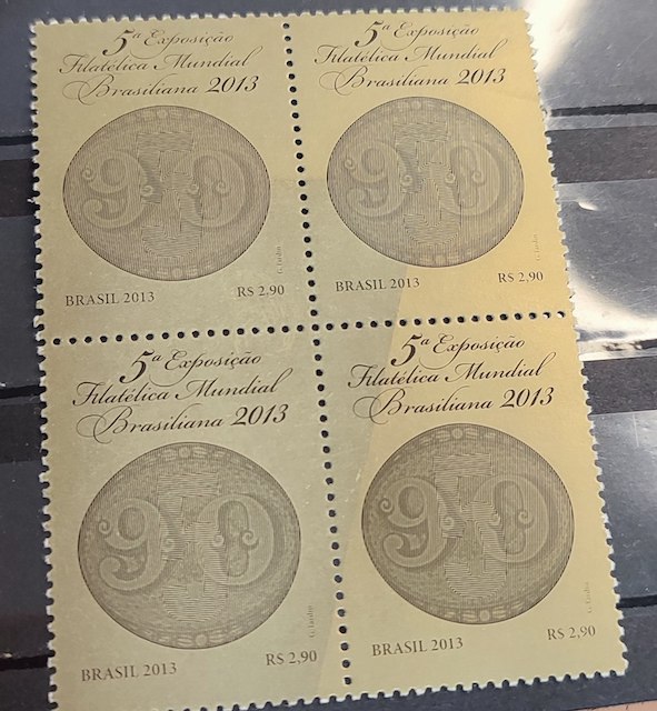 C 3291 Selo Exposicao Filatelica Mundial Brasiliana Olho de Boi 2013 Quadra Variedade Sem Impressao Dourada - Imagem 2