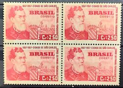 C 394 Selo Centenario Cidade de Sao Carlos Conde do Pinhal Personalidade 1957 Quadra Sem Goma