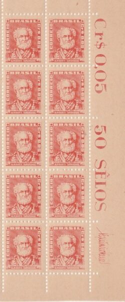 Selo Regular RHM 490 Bisneta Almirante Tamandare Filigrana Q 1954 Vinheta 10 Unidades