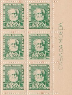 Selo Regular RHM 491 Bisneta Almirante Tamandare Filigrana Q 1954 Sextilha Vinheta CMB
