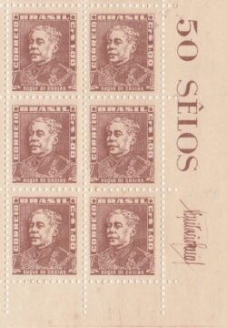 Selo Regular RHM 498C Bisneta Duque de Caxias Militar Sem Goma 1955 Sextilha Vinheta Qtde