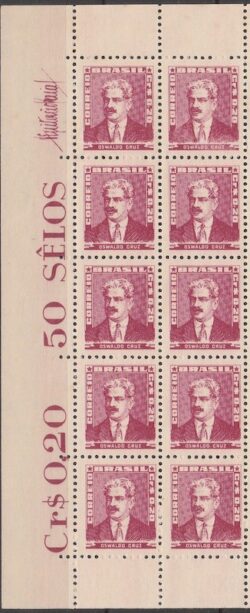 Selo Regular RHM 504 Bisneta Oswaldo Cruz Saude 1961 Vinheta 10 Unidades