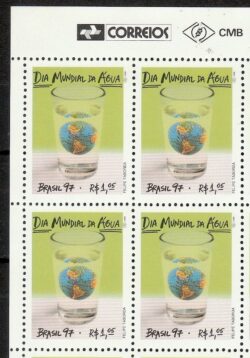 C 2027 Selo Dia Mundial da Agua Mapa 1997 Quadra Vinheta Correios