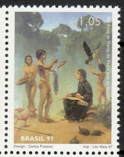C 2037 Selo Padre Jose de Anchieta Antonio Vieira Religiao Portugal Indio 1997