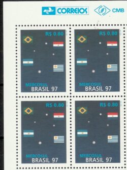 C 2044 Selo Mercosul Bandeira Paraguai Argentina Uruguai 1997 Quadra Vinheta Correios