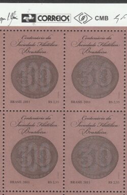 C 3154 Selo Sociedade Filatelica Brasileira Olho de Boi 2011 Quadra Vinheta Correios