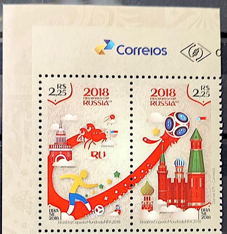 C 3755 Selo Brasil na Copa do Mundo da Fifa Futebol Russia 2018 Vinheta Correios