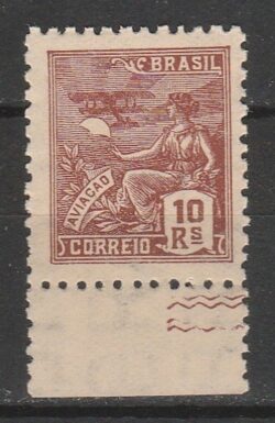Selo Regular RHM 297 Vovo Aviacao 10 Reis Filigrana N 1941 Vinheta Inferior
