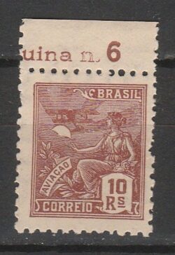 Selo Regular RHM 297 Vovo Aviacao 10 Reis Filigrana N 1941 Vinheta Superior