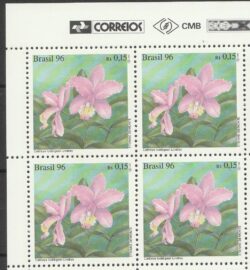 C 2008 Selo Conferencia Mundial de Orquideas Verde Rosa 1996 Quadra Vinheta Correios