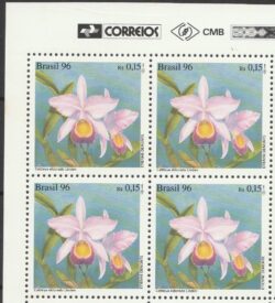 C 2009 Selo Conferencia Mundial de Orquideas Azul Rosa 1996 Quadra Vinheta Correios