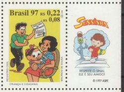 C 2058 Selo Crianca e Cidadania Direito Justica Registro Civil Monica 1997 Vinheta Ayrton Senna Senninha Skate CLM