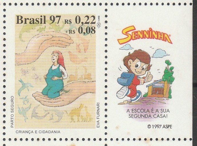 C 2062 Selo Crianca e Cidadania Direito Justica Mae Mulher 1997 Vinheta Ayrton Senna Senninha Educacao CLM