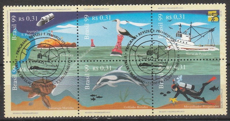 C 2182 Selo Revizee e Proarquipelago Farol Navio Golfinho Tartaruga Mergulhador Satelite Mapa Peixe 1999 CBC DF 1