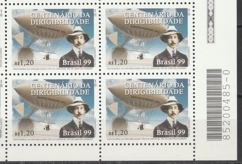 C 2202 Selo Dirigivel Santos Dumont Aviao Aviacao 1999 Quadra Codigo de Barras